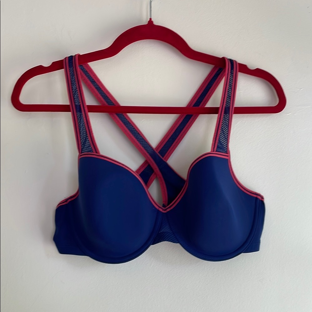 Blue and Coral Underwire Sports Bra Size 38C